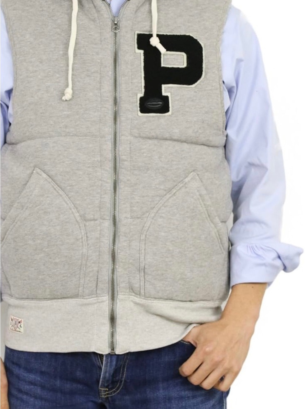 Polo by Ralph Lauren Cream Hooded Sweatshirt Zip Vest with Navy P.